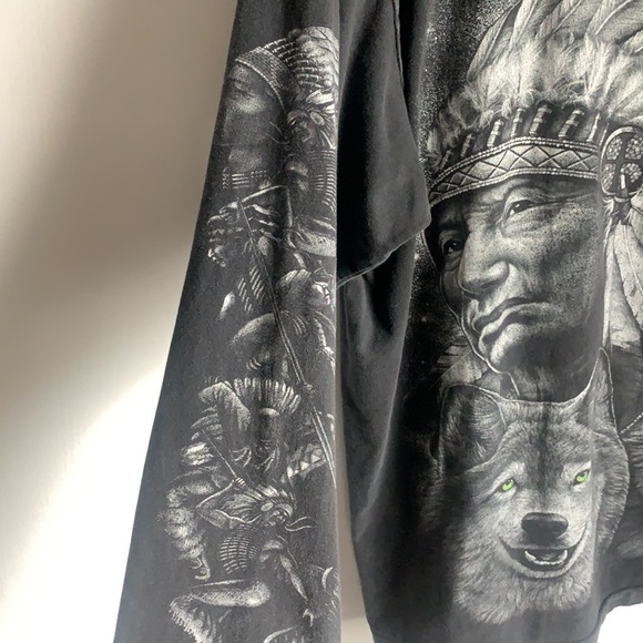 Rock Eagle Chief & Green Eyed Wolf Long Sleeve Tee - Picture 2 of 7